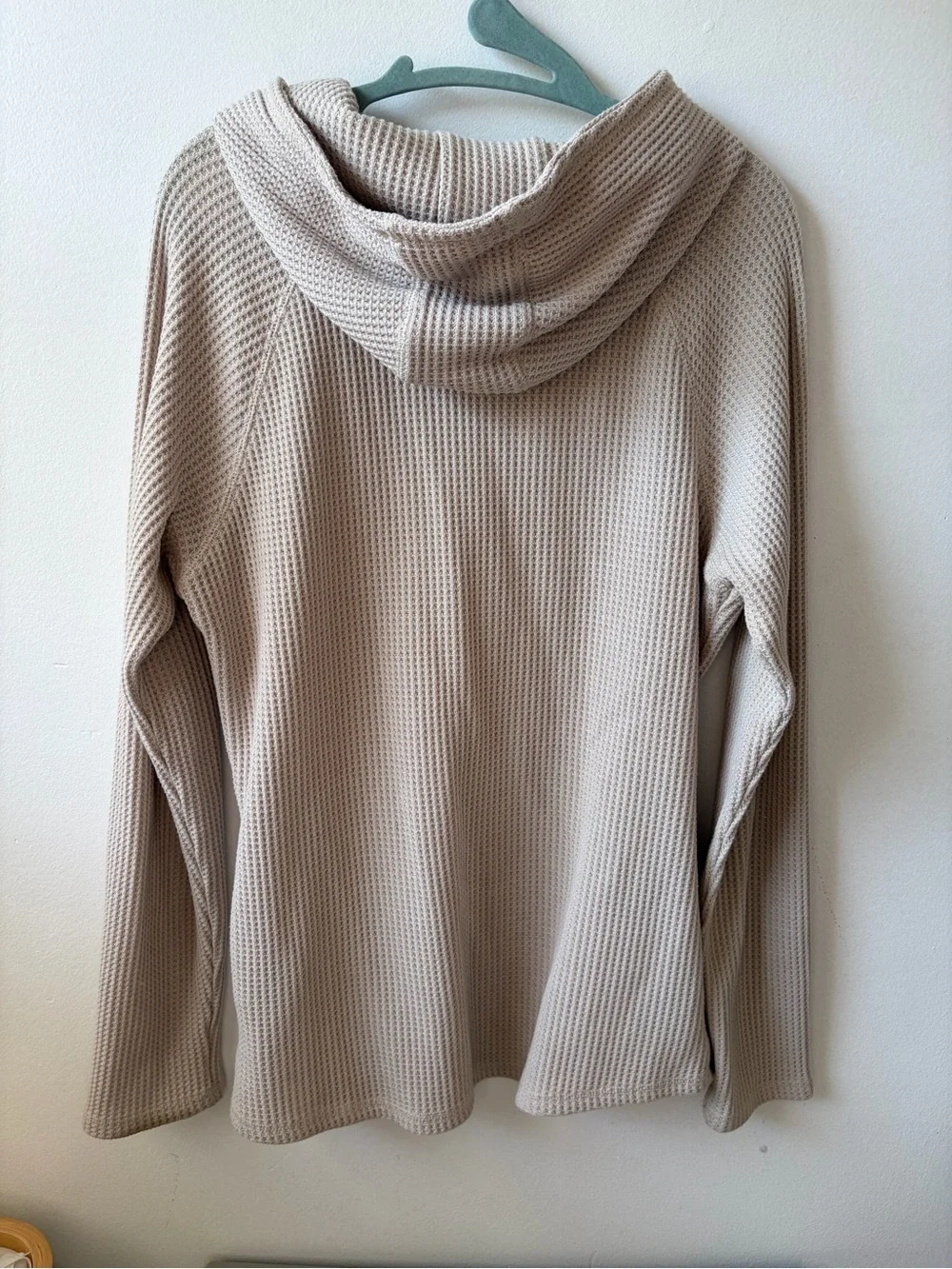 Men's Beige Hooded Waffle Knit Pullover Sweater